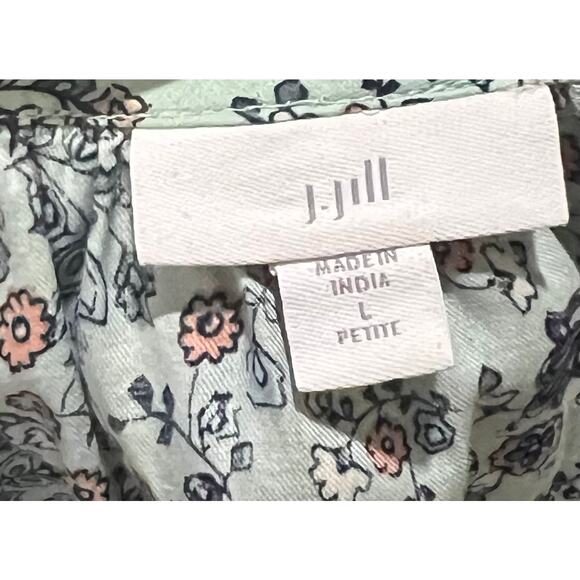 J. Jill Floral Peasant Top Blue Feminine Boho Cotton Button Up Womens Petite L - Picture 6 of 7